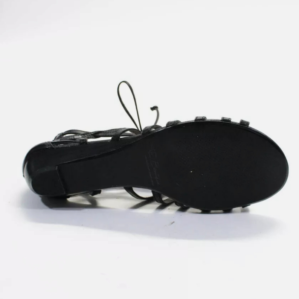 SE Boutique | Sam Edelman Black Leather Sandals mini wedge 7.5 37.5 zip - Picture 5 of 5